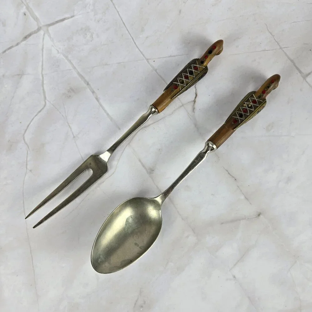 Vintage Haddad Jezzine Silver Plated Fork and Spoon Set Phoenix Bone Handles